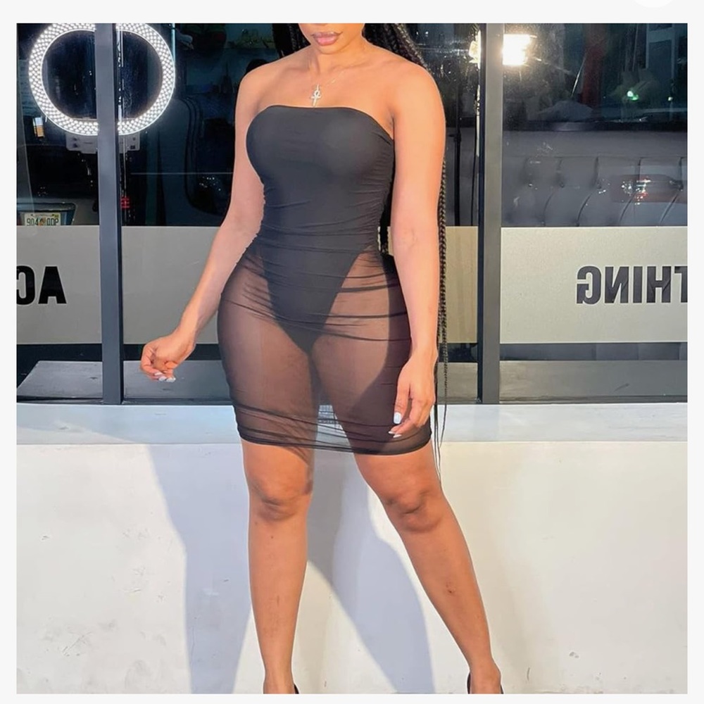 Black strapless see through dress